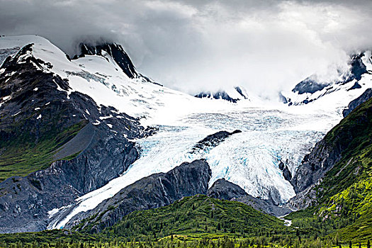 冰河,楚加奇山,靠近,瓦尔德斯半岛,阿拉斯加,美国,北美