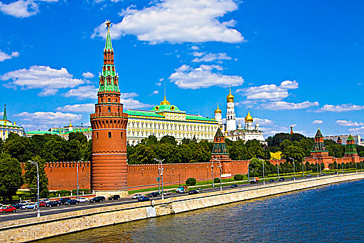 莫斯科,克里姆林宫,堤岸,河,宫殿,大教堂,俄罗斯,欧洲
