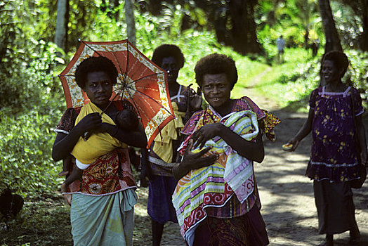 巴布亚新几内亚,新,汉诺威,港口,乡村,女人,婴儿,伞,荫凉