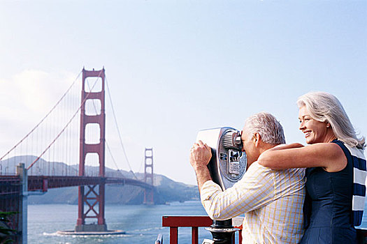 伴侣,看,金门,桥,旧金山,加利福尼亚,美国