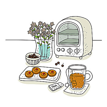 茶,饼干,烤炉,背景