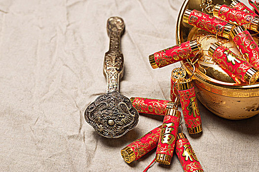 传统,中国,鞭炮,金条