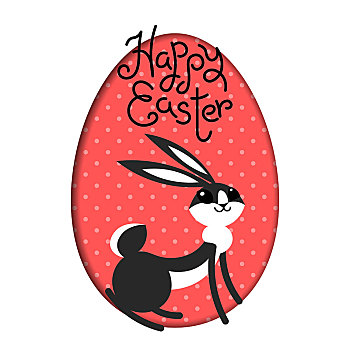 高兴,复活节,小兔,野兔,室内,涂绘,蛋,窗户,可爱,卡通,文字,贺卡,粉色背景,矢量,插画