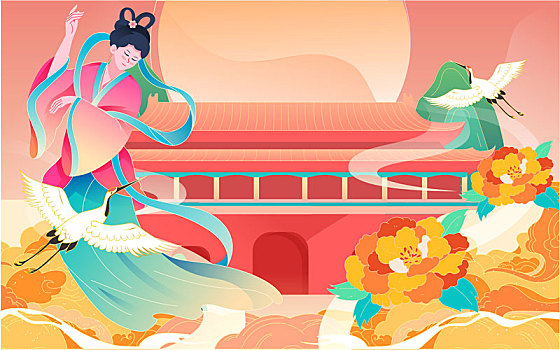 中秋国庆佳节海报中国传统节日嫦娥奔月团圆插画