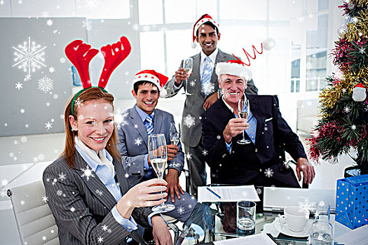 企业团队,祝酒,香槟,圣诞聚会