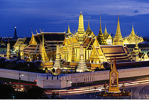 大皇宫,玉佛寺,夜晚,曼谷,泰国