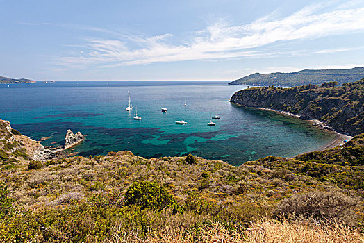 帆船,蓝绿色海水,海滩,厄尔巴岛,岛屿,里窝那,省,托斯卡纳,意大利