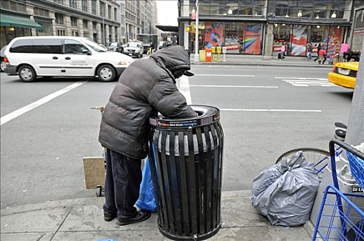 无家可归,人,垃圾桶,物品,曼哈顿,纽约,美国
