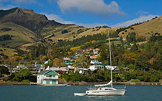 帆船,船库,沿岸,乡村,阿卡罗瓦,港口,班克斯半岛,南岛,新西兰