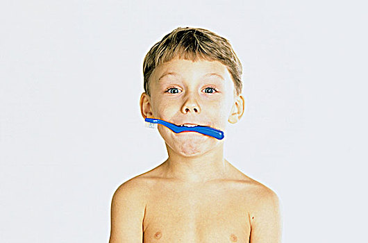 肖像,小男孩,牙刷,嘴