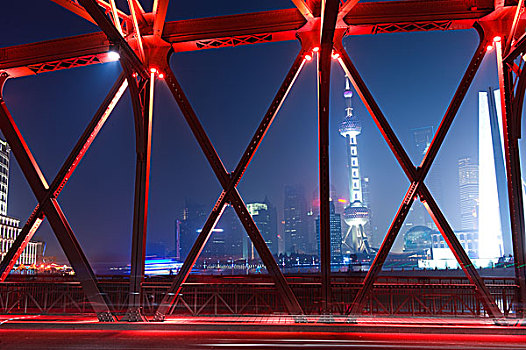 夜晚,红绿灯,室内,花园,桥,上海,中国