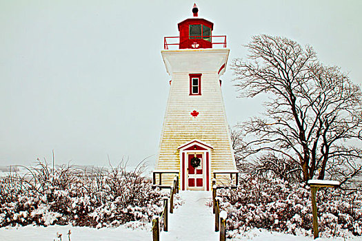 灯塔,冬天,维多利亚,爱德华王子岛,加拿大