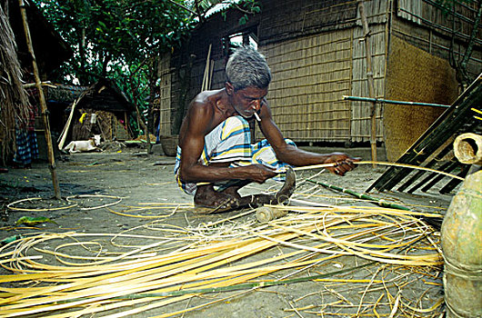 男人,竹子,篮子,孟加拉,九月,1998年