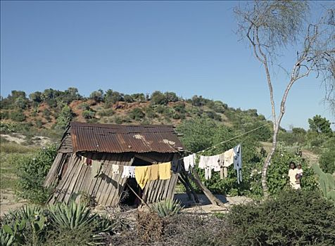破损,房子,花絮,贫穷,许多,乡村,社区,马达加斯加