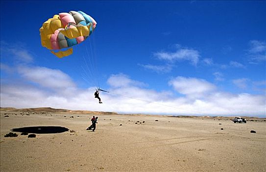 滑翔伞,进入,降落,纳米布沙漠,纳米比亚,非洲