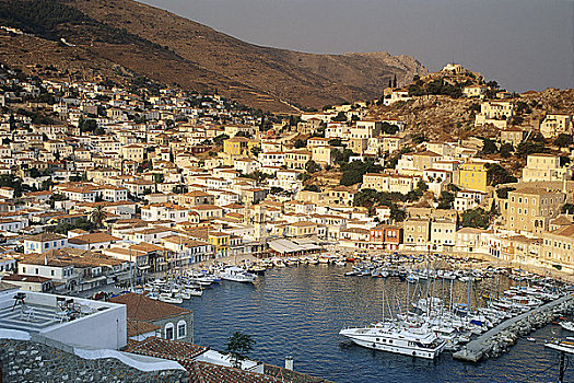 俯视,港口,伊德拉岛,希腊