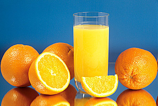 玻璃杯,橙汁,围绕,橘子