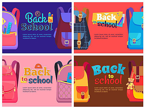 背包,孩子,学校,文具,返校,海报,配饰,铅笔,矢量