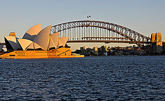 悉尼歌剧院,悉尼港大桥,日出,悉尼,新南威尔士,澳大利亚