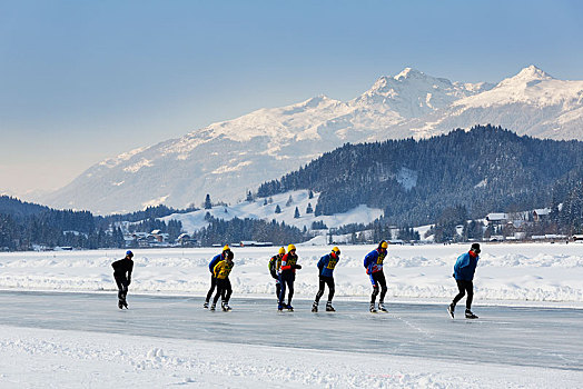 滑冰,冰冻,湖,卡林西亚,奥地利,欧洲