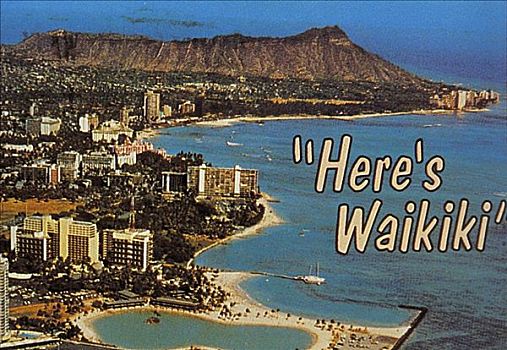 夏威夷,瓦胡岛,海报,广告,怀基基海滩,钻石海岬,航拍