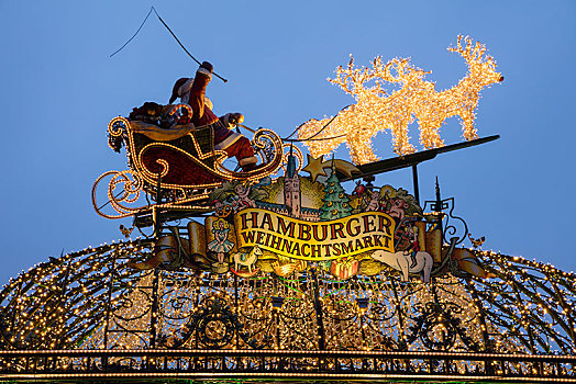 圣诞老人,驯鹿,雪撬,历史,圣诞市场,汉堡市,德国,欧洲