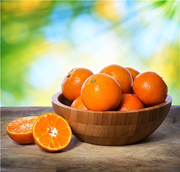 柑橘,木碗