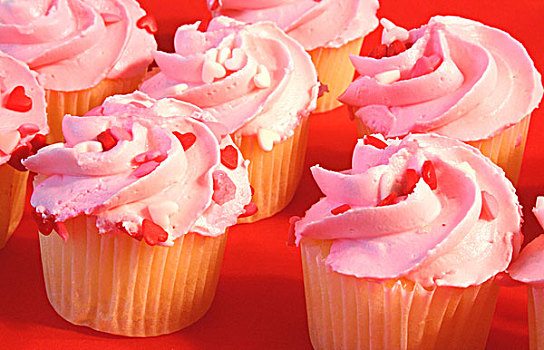 情人节,杯形蛋糕,粉色,浇料,红色背景