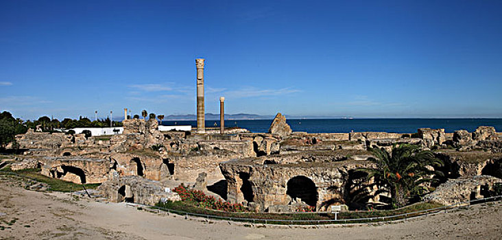 突尼斯,迦太基遗址,岩石,古老,风化,罗马柱