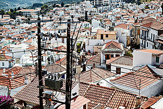 红色,砖瓦,屋顶,斯科派洛斯岛,希腊