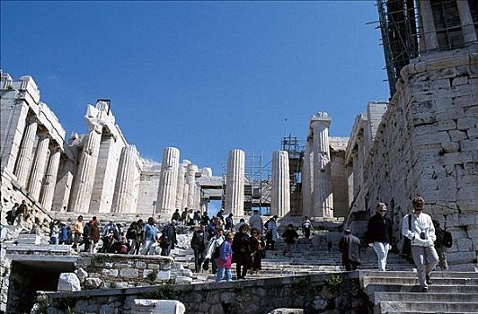 游客,柱子,卫城,雅典,希腊,欧洲,世界遗产