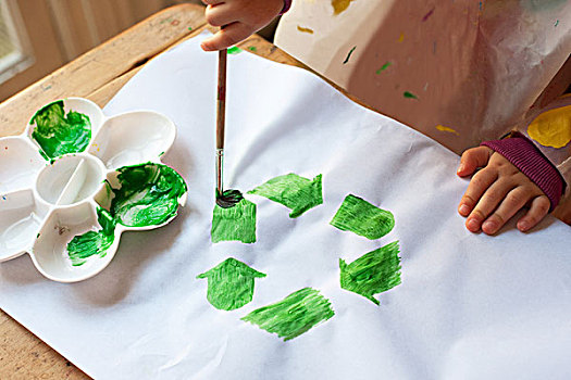 孩子,绘画,绿色,回收标志