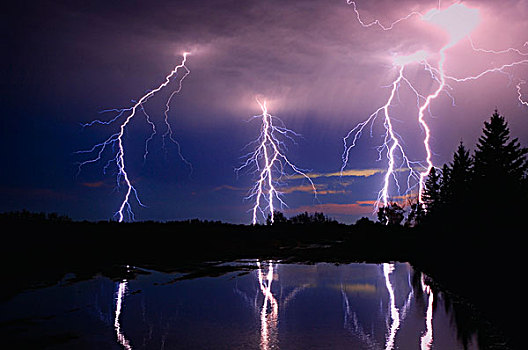 闪电,风暴,上方,湖