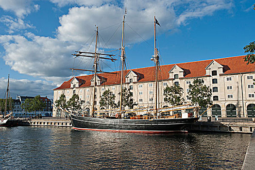 三桅帆船,港口,湾,哥本哈根,丹麦,欧洲