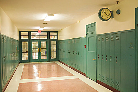 美国,走廊,高中