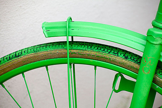 老,自行车,特写,绿色,上漆