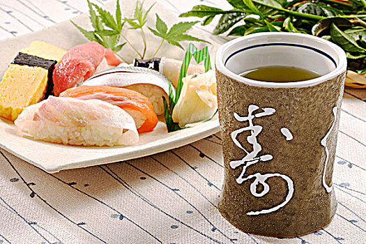广口容器,绿茶,大浅盘,握寿司,日本