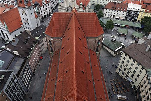 教堂塔,屋顶,围绕,慕尼黑,巴伐利亚,德国