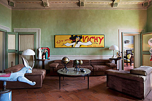 黄色,旧式,广告标盘,墙壁,涂绘,柠檬,绿色,沙发,意大利,文艺复兴,时期,公寓