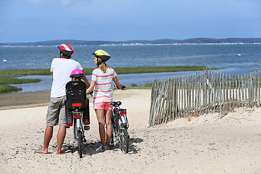 家庭,自行车,旅途,制作,停止,海滩