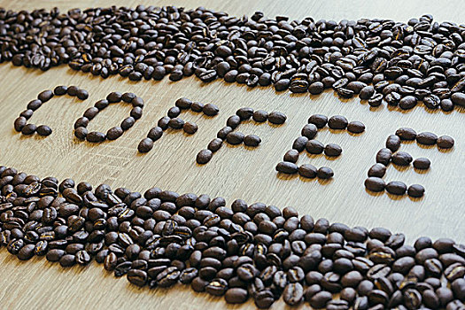 文字,咖啡,咖啡豆,边界,聚焦,斜,侧面