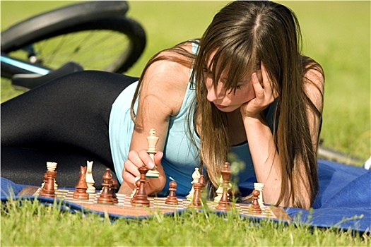 女人,玩,下棋