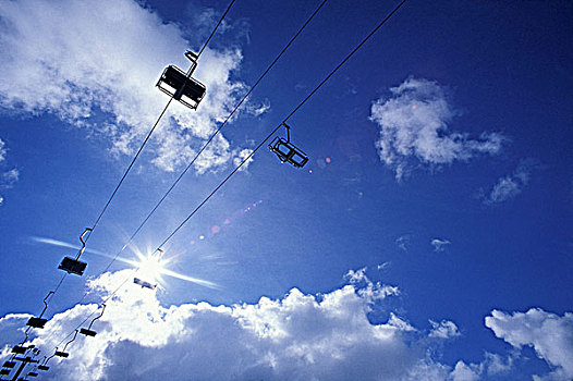 滑雪缆车,蓝天