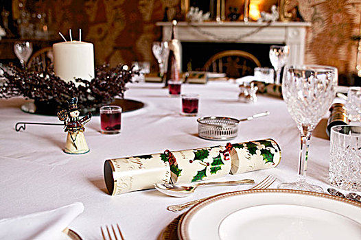 圣诞桌,布置,白色,餐具