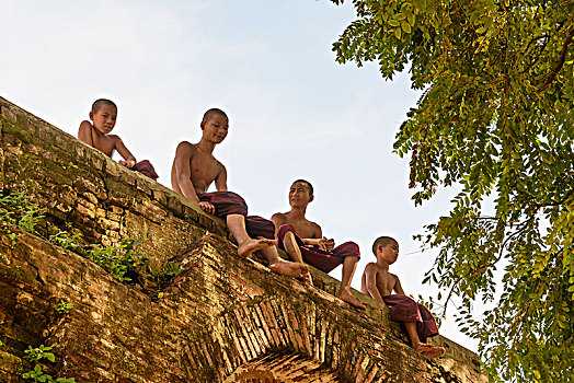 传说,山,僧侣,男孩,墙壁,区域,缅甸