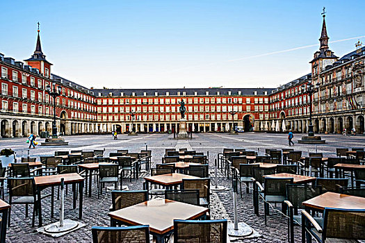 空,桌子,马约尔广场,早晨,雕塑,背景,马德里,西班牙