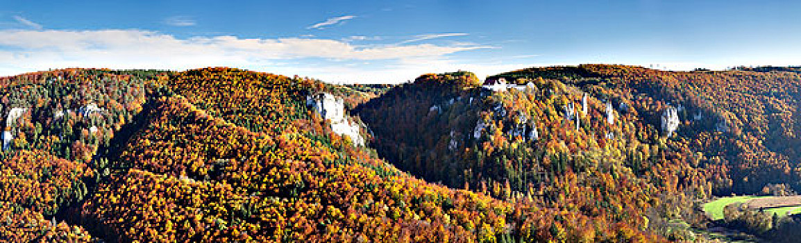 风景,上方,多瑙河,峡谷,城堡,自然公园,朱拉,巴登符腾堡,德国,欧洲