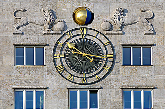 钟表,狮子,高层建筑,建筑,莱比锡,萨克森,德国,欧洲