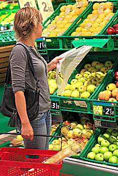 法国,女人,超市,水果,蔬菜