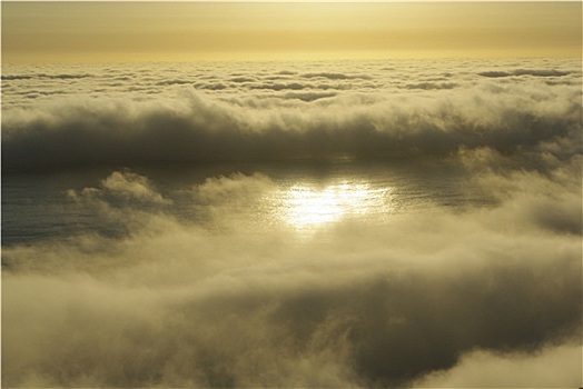 雾,落日,反射,太平洋,加利福尼亚